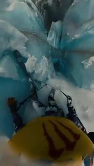 Skier falls into giant crevasse in French Alps. 