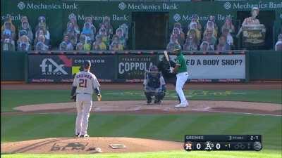 Zack Greinke calls his own curveball in full view of Marcus Semien, throws it, induces popout