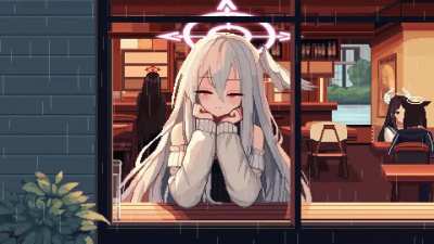 Enjoying the warm and soothing rain. (Airi, Hasumi, Kazusa, Suzumi) (GIF by@EtruTinia)