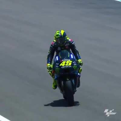 This is what happened to Rossi's bike. Don't know why they couldn't show this in the race itself.