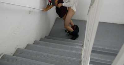 Student Fucking Her Teacher in The School Stairwell