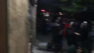 Last night, portlandits vandalized the East Precinct, taking down wood barriers, breaking windows, and setting fires, Aug 5 9PM PST, KOIN6 News