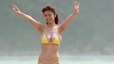 Nanoka - Big Japanese Jugs in a Tiny Yellow Bikini - Vid Short