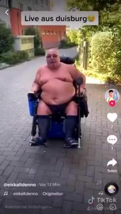 German man in weelchair raging