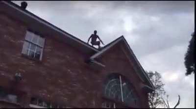 jumping from second floor to the pool