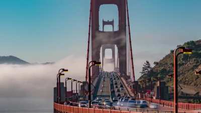 Timelapse of the fog rolling across the Golden Gate Bridge