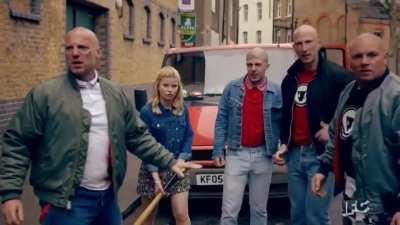 skinheads beating up a gay couple when a group of Muslims intervene