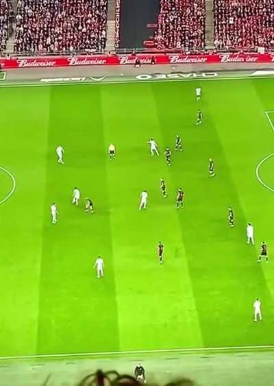 Alternate angle from the stands for Jude Bellingham's assist to Myles Lewis-Skelly goal against Albania.