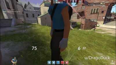 I somehow outsmarted 2 hacker bots (Festive hitman) with the new scout skateboard taunt.