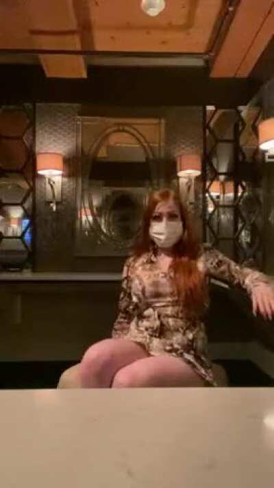 Stuffing my pussy in a restaurant