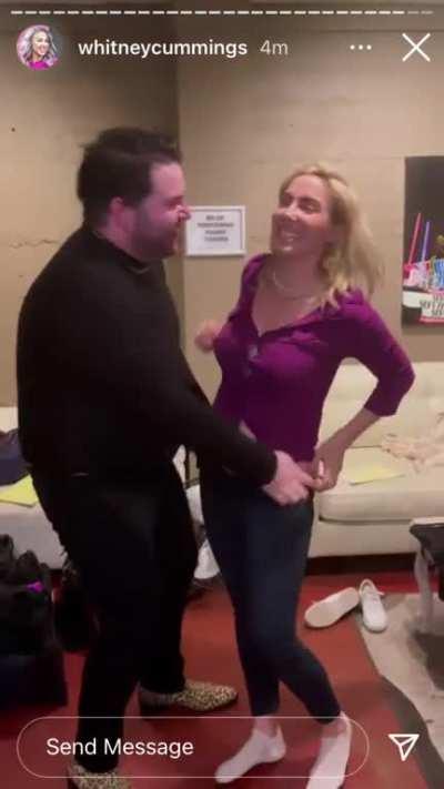 Getting help putting on jeans