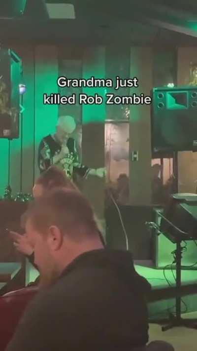 Grandma rocking out to Rob Zombie's Dracula