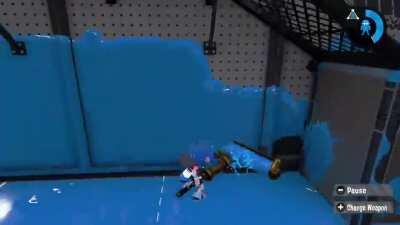 Using the roller for its intended purposes, painting the WALL and not the floor >:)