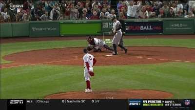 [Highlight] Potential foul tip call that was missed by the umpire that would've struck out Judge before his RBI double