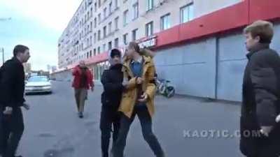 Woman punches a man and gets hit back. Army of simps instantly jump the man.