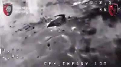 Ukrainian drone footage of an attack on a Russian infantry group equipped with thermal camouflage cloaks intended to reduce their detectability by drones with night vision and thermal imaging systems.