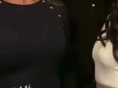 Stephanie McMahon in a blue sweater, showing off her big tits!