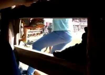 This guy has guts for messing with the bull. Literally...