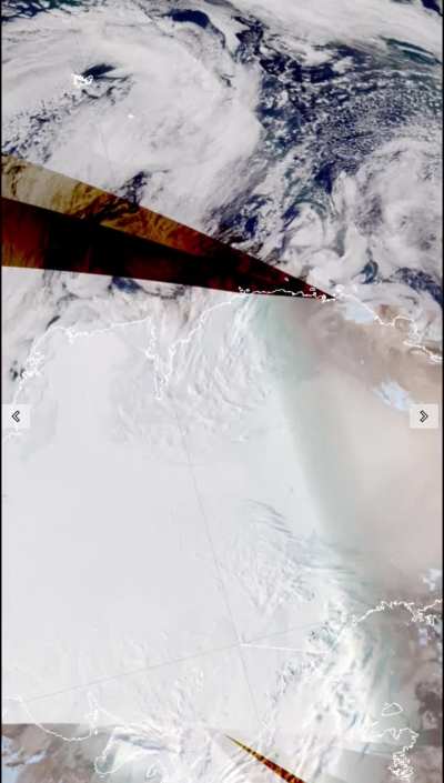 Aurora (bright yellow ribbons) and shadow of the moon from annular solar eclipse over Antarctica - 17.2.26