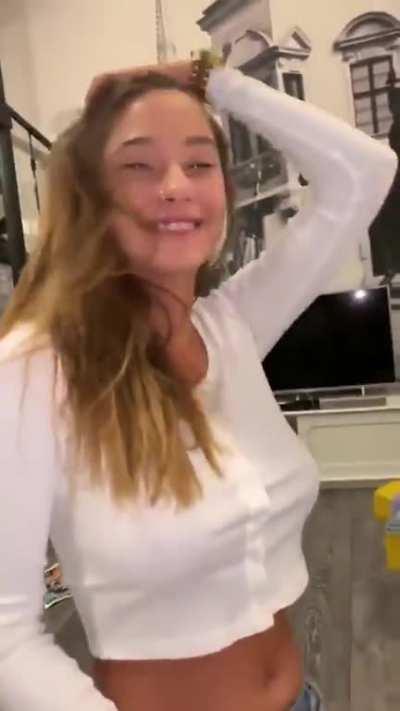 Happy brunette & boobs flashing