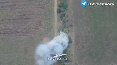ru pov: Russian Lancet drone destroying US M777 howitzer of Ukrainian army
