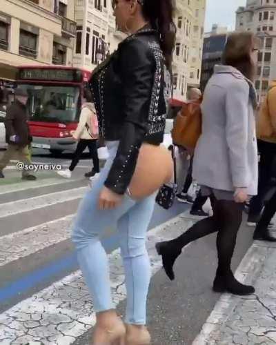 Forgetting to sow her jeans...
