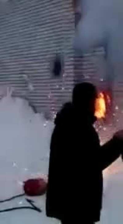 Throwing snow at a electric board. Warning: Loud