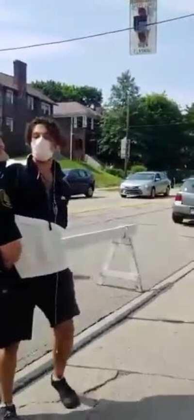 Pittsburgh cop rages because his mask was criticized.