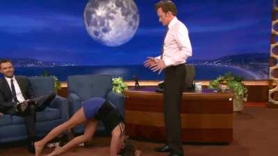 Nina Dobrev using Conan as her human yoga wall