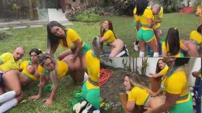 World cup orgy party with 7 girls and two big cock boys and two hot big cock trans.