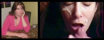 I’m going to cum on her pretty face! Want to watch me!