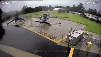 Helicopter blades collide