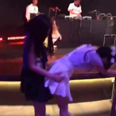 Japanese girl friends can’t help but dry hump in a post-fashion show