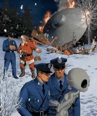 The one time the aliens finally make contact with us they ruin christmas. Maybe it was psyop committed by the cia deep state to destroy spread of jolly and merry. They made a deal with the aliens. The used an alien hitman but they failed