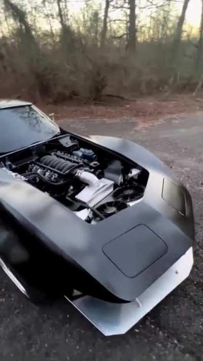Good morning. Here is a LS powered and wide-bodied C3 Corvette just idling away. Have a great weekend.