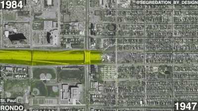 Construction of the I-94 in Minneapolis-St. Paul, which displaced over 30,000 people in the 1960s