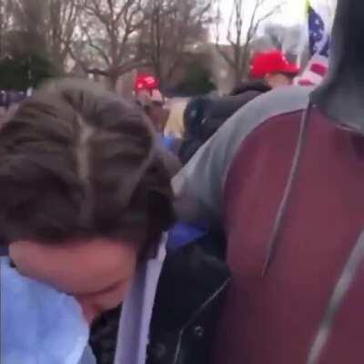 MAGA dumbfuck came for the rEvOlUtIoN and got maced while trying to storm the Capitol