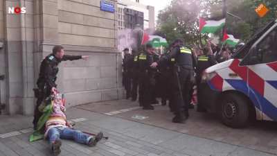 Beelden van de pro-palestijnse demonstratie in de haven van Rotterdam.