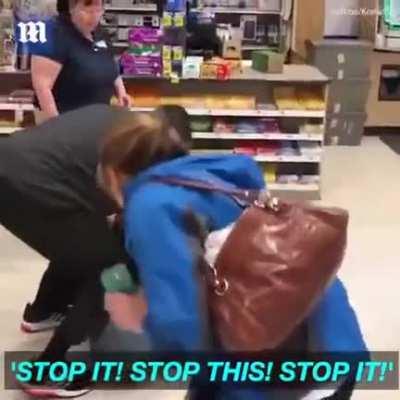 poor guy he's just trying to do his job. good thing every thing was recorded from the start, so that woman cant play the victim