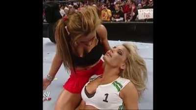 Trish was the victim of Mickie's love