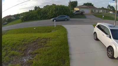 My buddy caught some vehicular action on his door cam the other day.