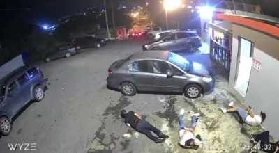 Multiple gang members killed in a drive-by shooting. (Close up)