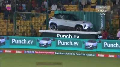Australian cricketer Ellyse Perry smashed a huge six and it broke the rear window of a sponsor's car which was kept for display on the ground during the match.