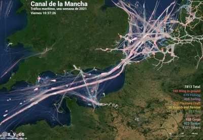 [OC] One week of maritime navigation through the English Channel.