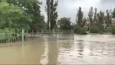 The head of Crimea checks the city of Kerch after the flood. There was not enough space in the boat for everyone.
