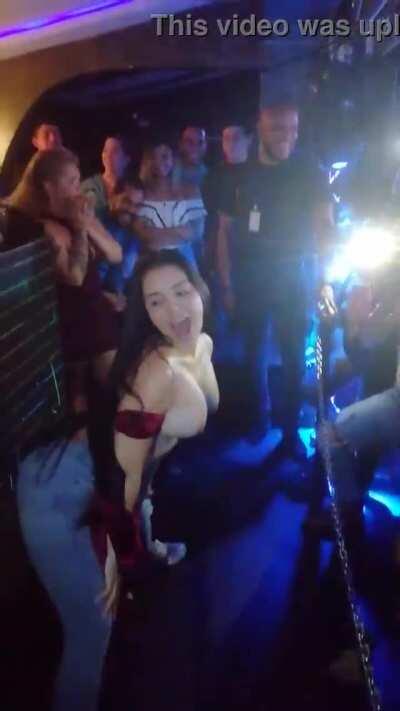 Flashing fake boobs at a club