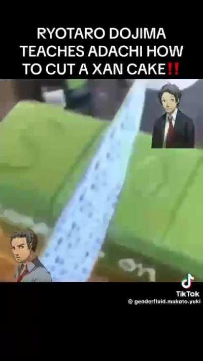 Adachi learns how to cut a xan cake