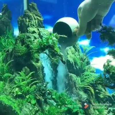 A waterfall under water