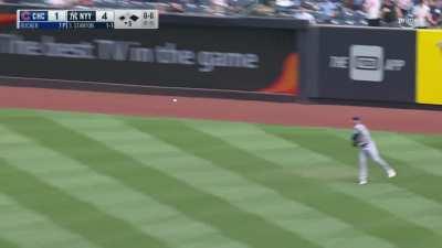 [Highlight] [Highlight] Giancarlo Stanton hits a temporary triple that is called a home run after review.