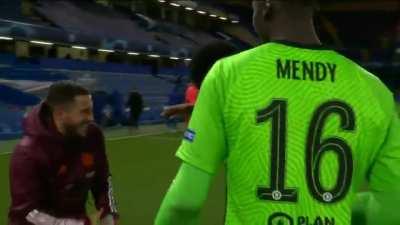 Eden Hazard laughing after Real Madrid are knocked out of the champions league semi final against his old club Chelsea.